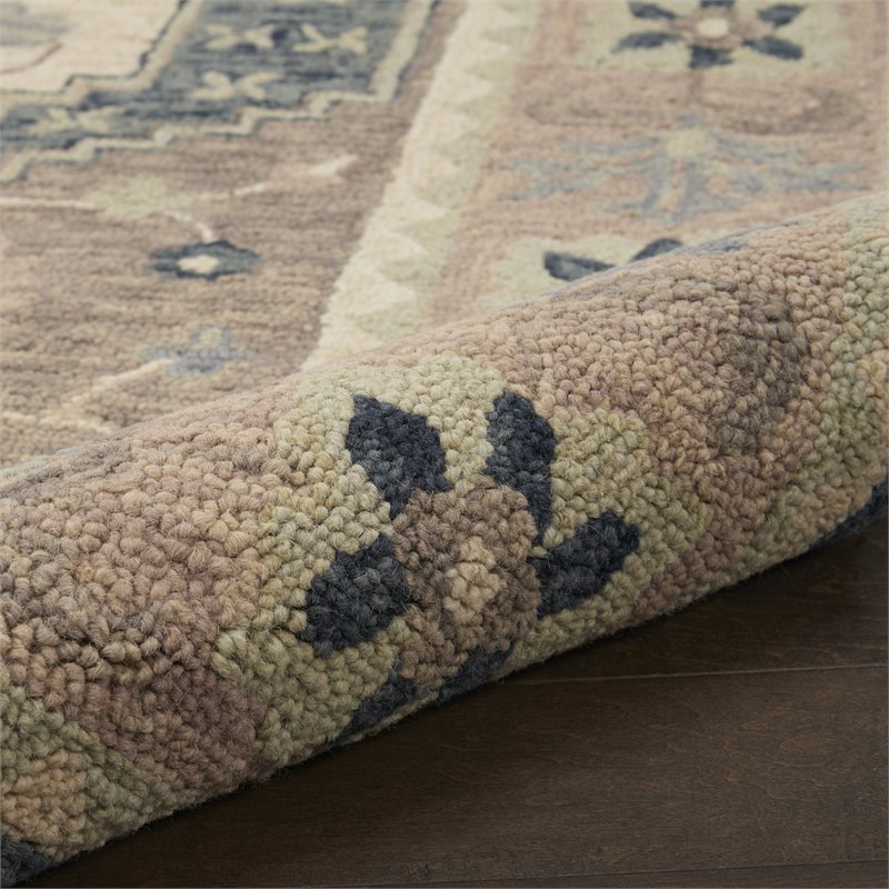 Nourison Bahari 8' x 10' Rectangle Traditional Wool Area Rug in Gray/Ivory