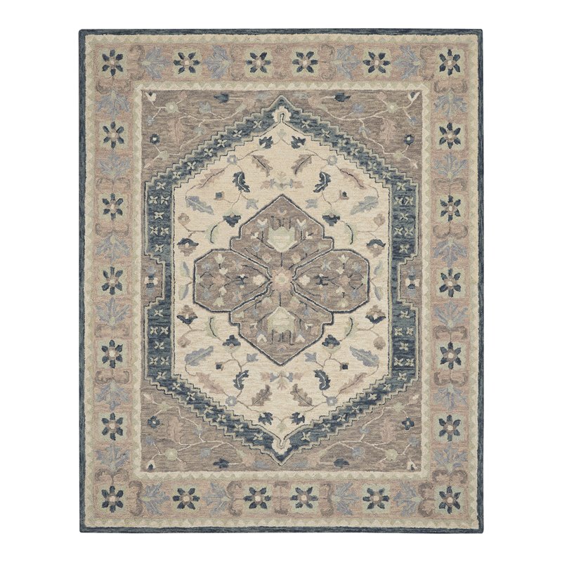 Nourison Bahari 8' x 10' Rectangle Traditional Wool Area Rug in Gray/Ivory