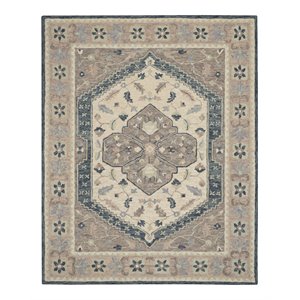 Nourison Bahari 8' x 10' Rectangle Traditional Wool Area Rug in Gray/Ivory