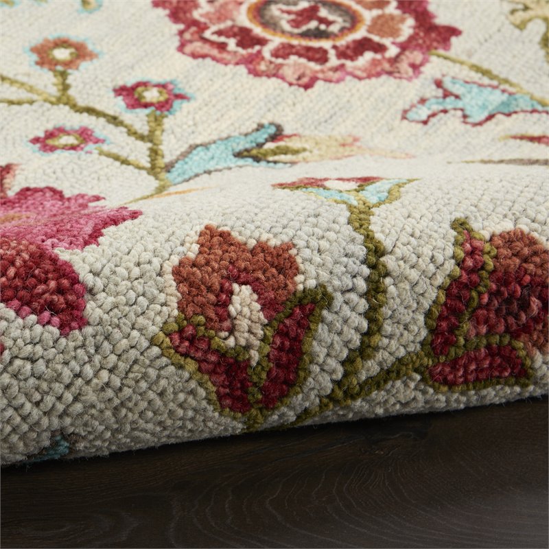 Nourison Bahari 5' x 7' Rectangle Contemporary Wool Area Rug in Gray/Red