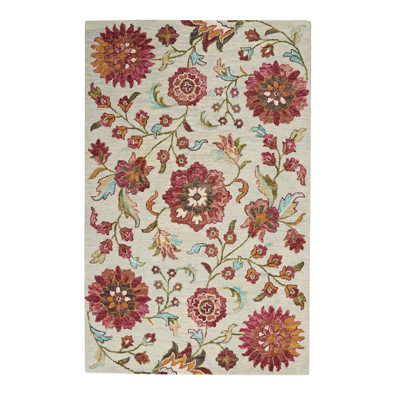Nourison Bahari 5' x 7' Rectangle Contemporary Wool Area Rug in Gray/Red