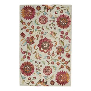 Nourison Bahari 5' x 7' Rectangle Contemporary Wool Area Rug in Gray/Red