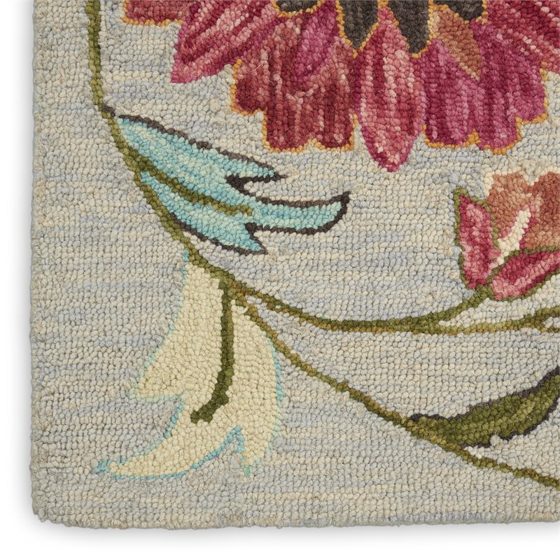 Nourison Bahari 8' x 10' Rectangle Contemporary Wool Area Rug in Gray/Red