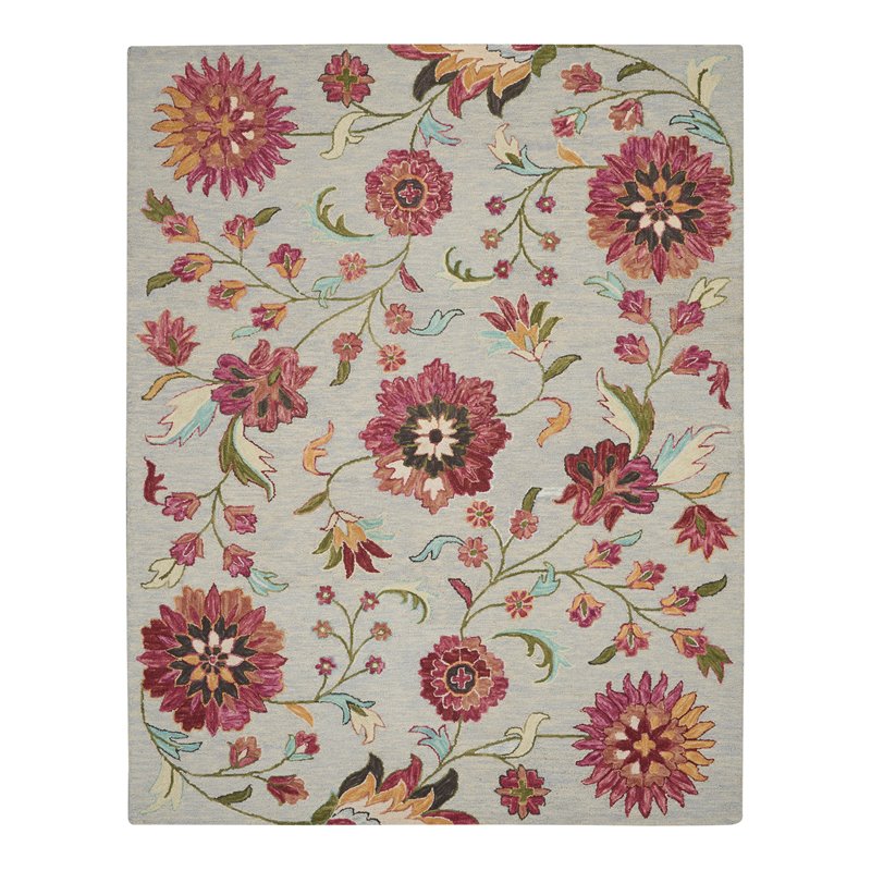 Nourison Bahari 8' x 10' Rectangle Contemporary Wool Area Rug in Gray/Red