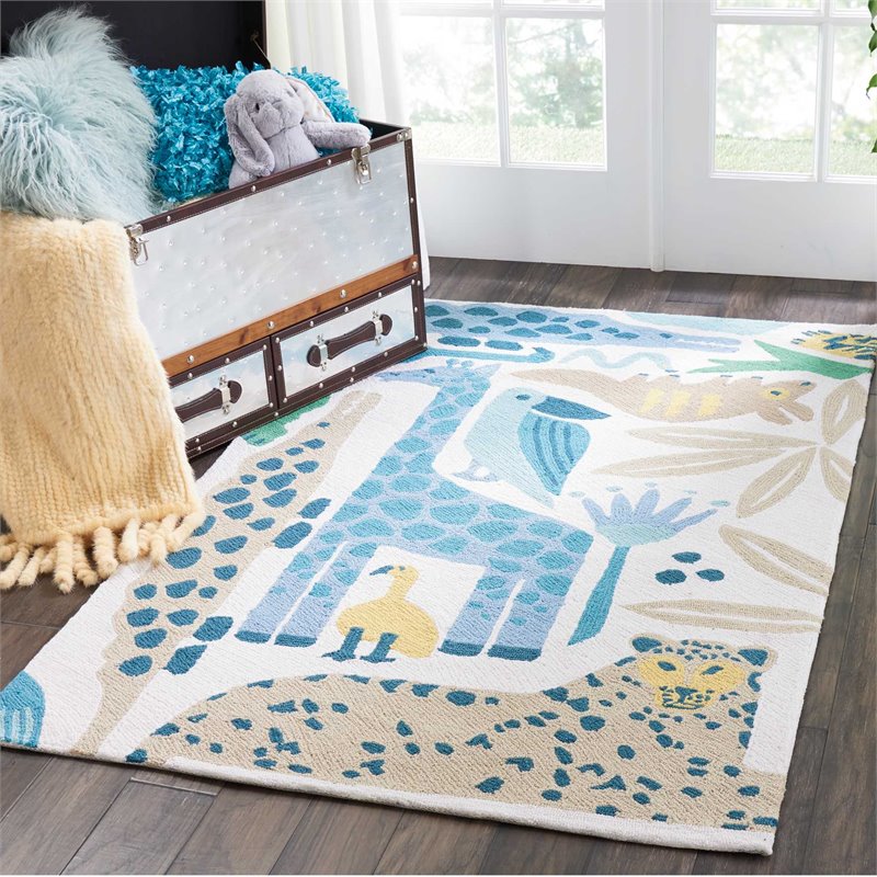 nourison bailey 27x45&quot rectangle contemporary fabric area rug in blue/beige