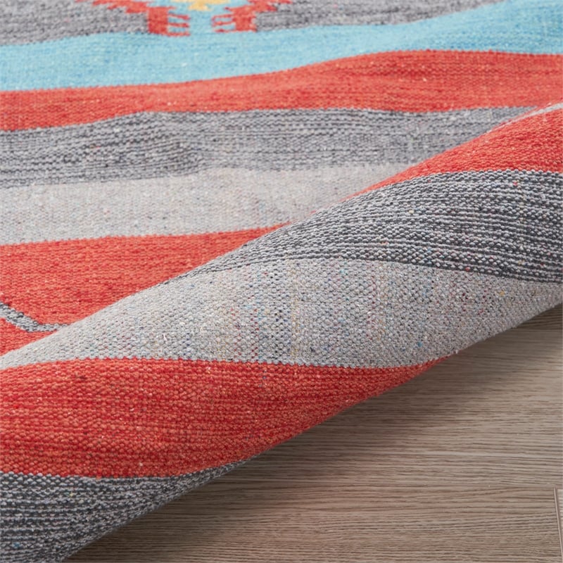Nourison Baja Southwestern Trimmed Gray/Red Cotton Blend Area Rug (5' x 7')