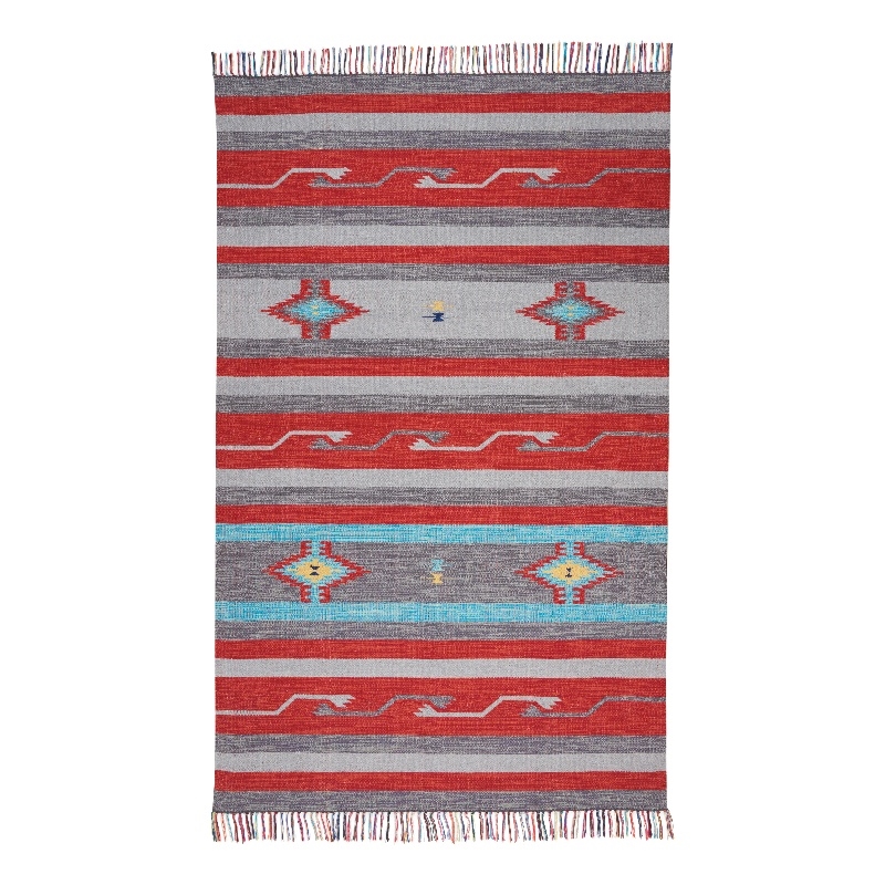 Nourison Baja Southwestern Trimmed Gray/Red Cotton Blend Area Rug (5' x 7')