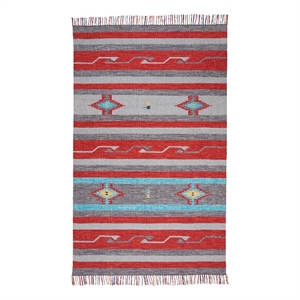 Nourison Baja Southwestern Trimmed Gray/Red Cotton Blend Area Rug (5' x 7')