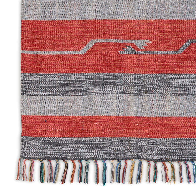Nourison Baja Southwestern Trimmed Gray/Red Cotton Blend Area Rug (5' x 7')