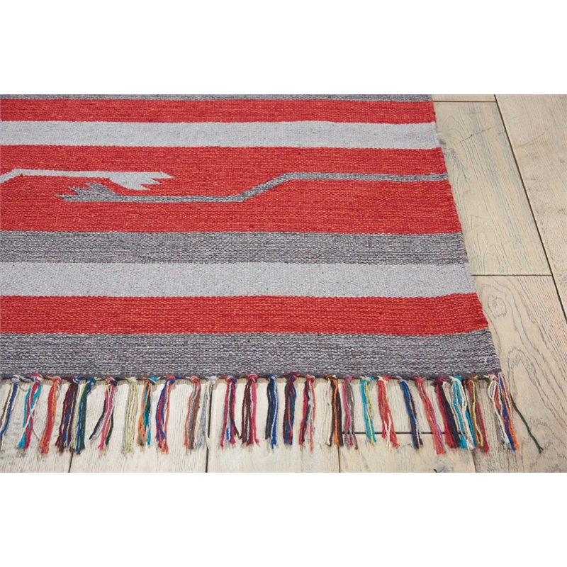 Nourison Baja Southwestern Trimmed Gray/Red Cotton Blend Area Rug (5' x 7')