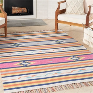Nourison Baja 78x114&quot Rectangle Transitional Fabric Area Rug in Ivory/Pink