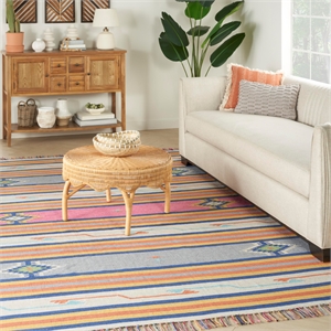 Nourison Baja 96x120&quot Rectangle Transitional Fabric Area Rug in Ivory/Pink