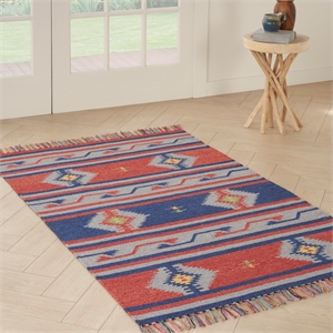 Nourison Baja 60x84&quot Rectangle Transitional Fabric Area Rug in Blue/Red