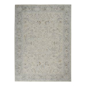 Nourison Asher 94x124&quot Rectangle Traditional Fabric Area Rug in Light Gray/Ivory