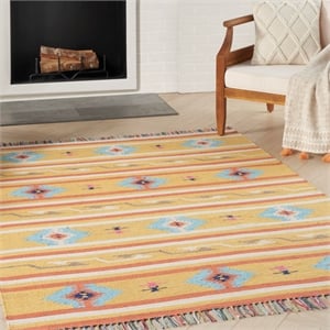 Nourison Baja 78x114&quot Rectangle Transitional Fabric Area Rug in Yellow/Orange