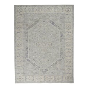 Nourison Asher 94x124&quot Rectangle Traditional Fabric Area Rug in Gray/Ivory