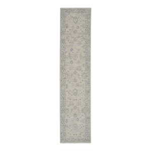 Nourison Asher 27x12&quot Runner Traditional Fabric Area Rug in Light Gray/Ivory