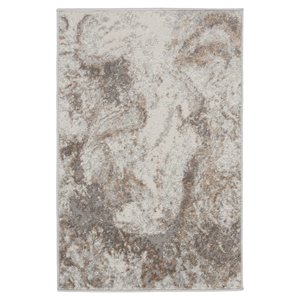 Nourison Elation 24x36&quot Polyester & Polypropylene Area Rug in Ivory Gray