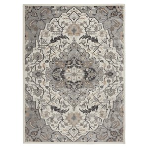 Nourison Elation 48x72&quot Polyester and Polypropylene Area Rug in Ivory Gray