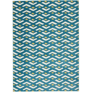 Nourison Harper 26x90&quot Runner Chevron Fabric Area Rug in Blue/Gold