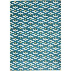 Nourison Harper 63x87&quot Rectangle Chevron Fabric Area Rug in Blue/Gold