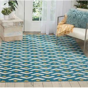 Nourison Harper 96x120&quot Rectangle Chevron Fabric Area Rug in Blue/Gold