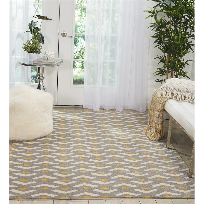 nourison harper 96x120&quot rectangle chevron fabric area rug in gray/gold