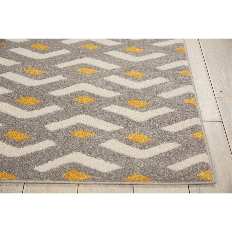 nourison harper 96x120&quot rectangle chevron fabric area rug in gray/gold