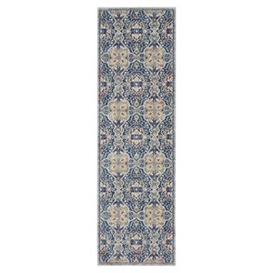 Nourison Global Vintage 28x96&quot Runner Traditional Fabric Area Rug in Navy