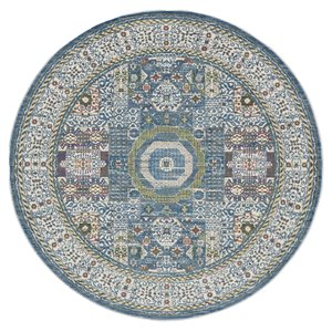 Nourison Global Vintage 72x72&quot Round Traditional Fabric Area Rug in Light Blue