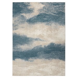 Nourison Maxell 63x87&quot Rectangle Contemporary Fabric Area Rug in Teal Blue/Ivory