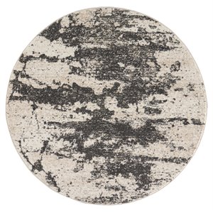Nourison Maxell 63x63&quot Round Contemporary Fabric Area Rug in Gray/Ivory