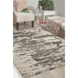 Nourison Maxell 63x87&quot Rectangle Contemporary Fabric Area Rug in Charcoal/Ivory