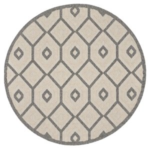 Nourison Palamos 94x94&quot Round Contemporary Fabric Area Rug in Cream/Gray