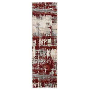 Nourison Maxell 26x90&quot Runner Contemporary Fabric Area Rug in Rich Red/Ivory