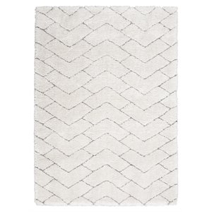 Nourison Luxurious Shag 63x87&quot Chevron Contemporary Fabric Area Rug in Ivory