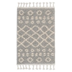 Nourison Marrakesh Shag 26x48&quot Transitional Fabric Area Rug in Silver/Ivory