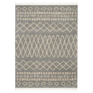 Nourison Marrakesh Shag 63x95&quot Transitional Fabric Area Rug in Silver/Ivory