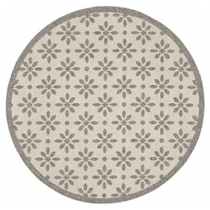 Nourison Palamos 94x94&quot Round Contemporary Fabric Area Rug in Cream/Light Gray