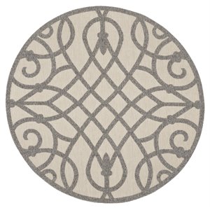 Nourison Palamos 94x94&quot Round Contemporary Fabric Area Rug in Gray/Cream