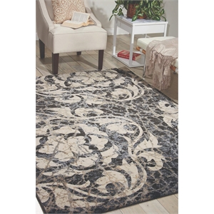 Nourison Maxell 63x87&quot Rectangle Contemporary Fabric Area Rug in Charcoal/Ivory