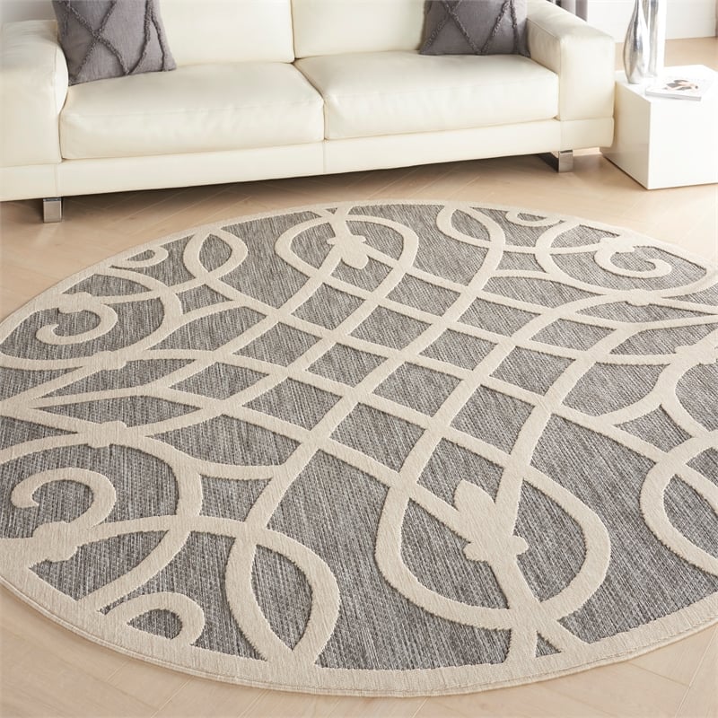 Nourison Palamos Round Contemporary Polypropylene Area Rug in Gray