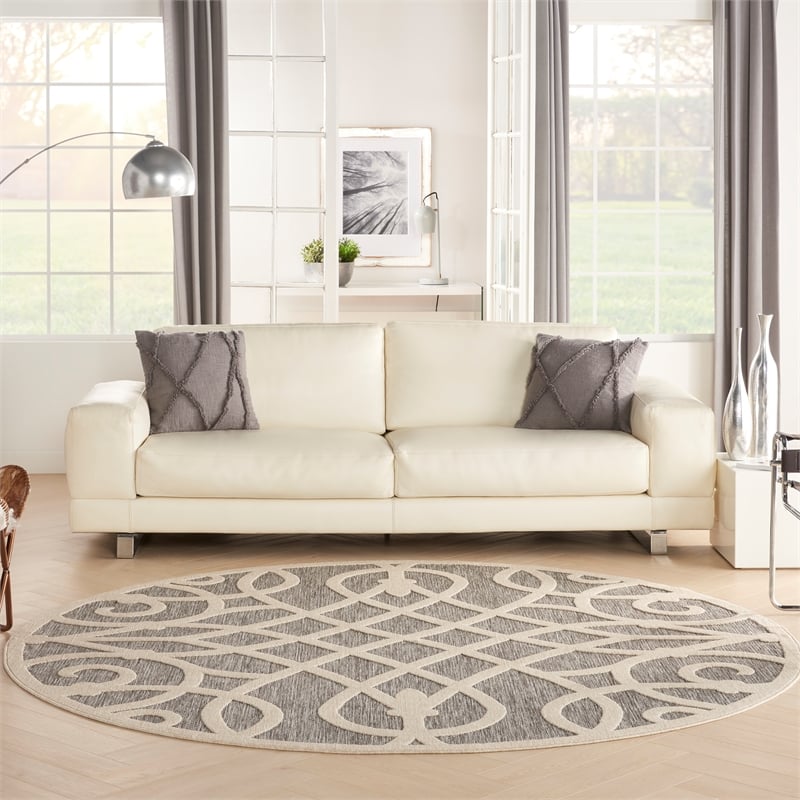 Nourison Palamos Round Contemporary Polypropylene Area Rug in Gray