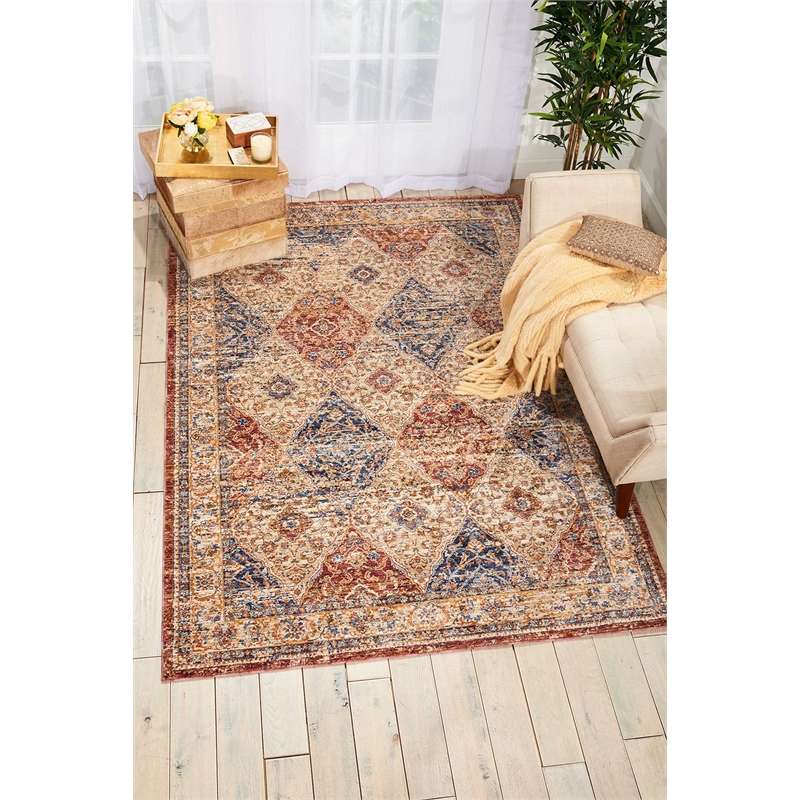 Nourison Reseda Rectangle Traditional Polyester Area Rug in Multi-Color