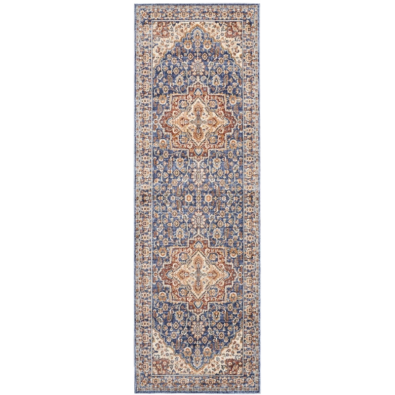 Nourison Reseda Runner Traditional Polyester Area Rug in Blue