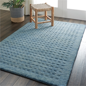 nourison perris rectangle contemporary wool area rug in denim