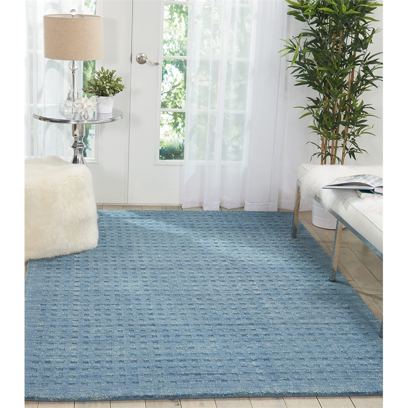 Nourison Perris Rectangle Contemporary Wool Area Rug in Denim