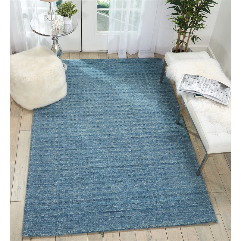 nourison perris rectangle contemporary wool area rug in denim