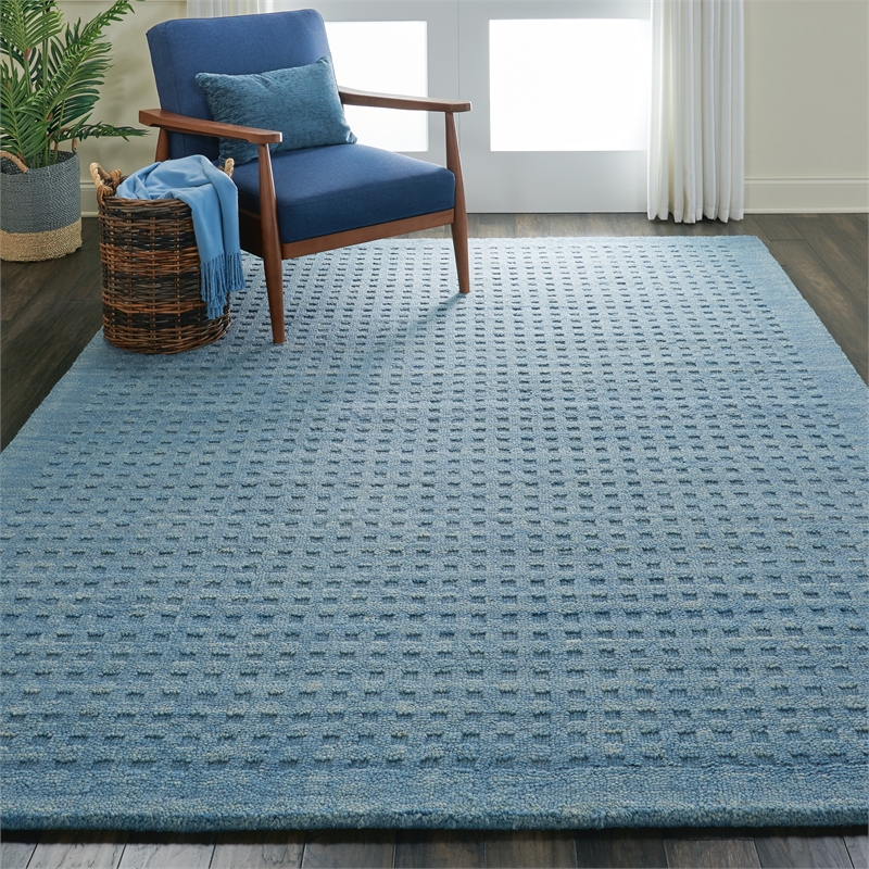 Nourison Perris Rectangle Contemporary Wool Area Rug in Denim