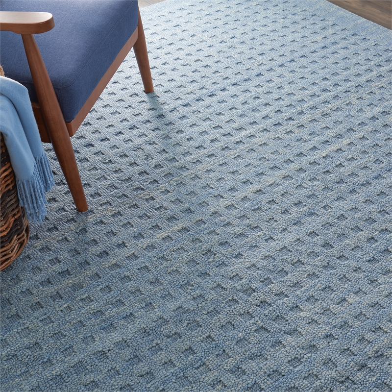 Nourison Perris Rectangle Contemporary Wool Area Rug in Denim